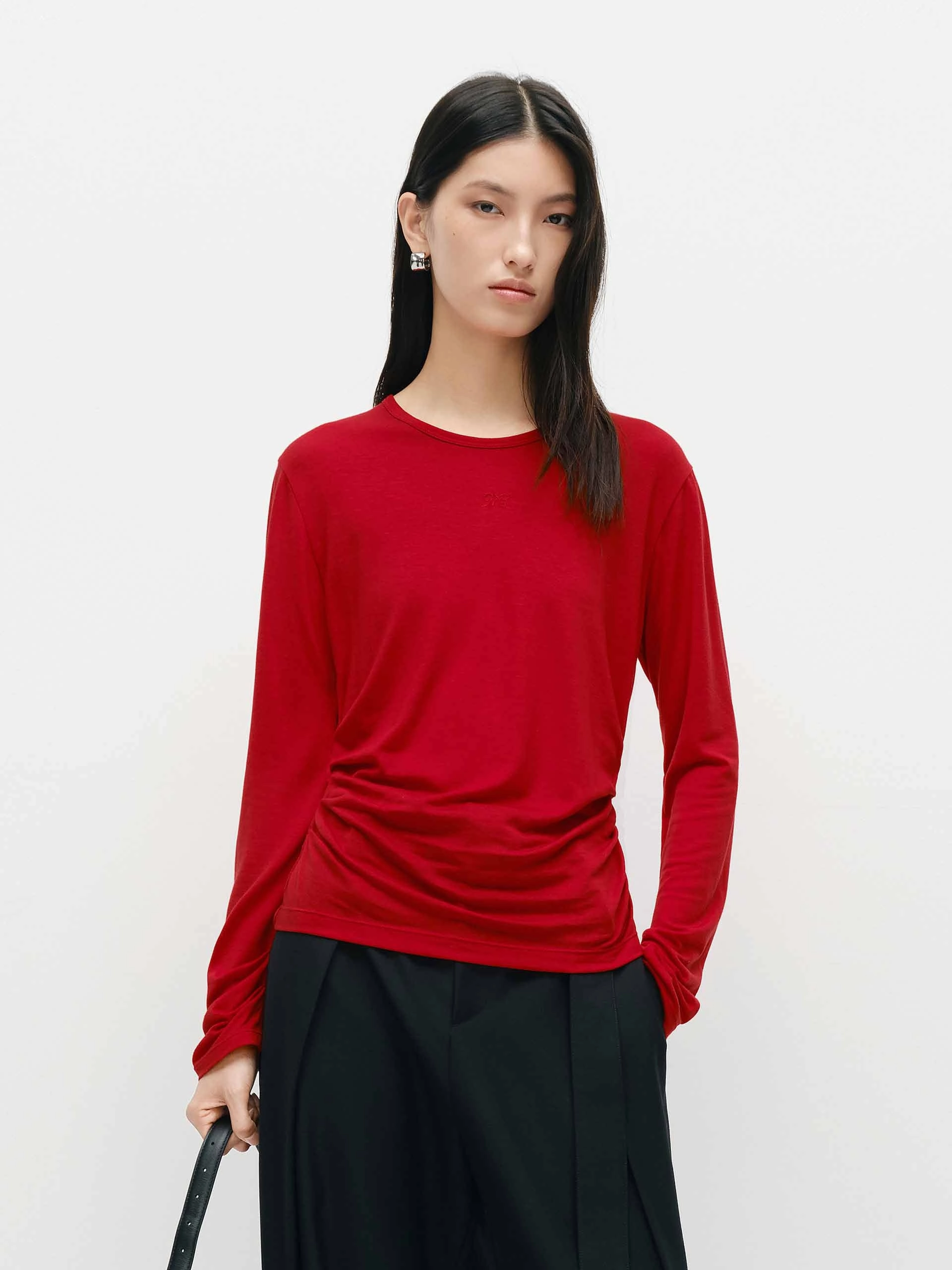 Lightweight Side Pleated T-shirt Midweight Knit