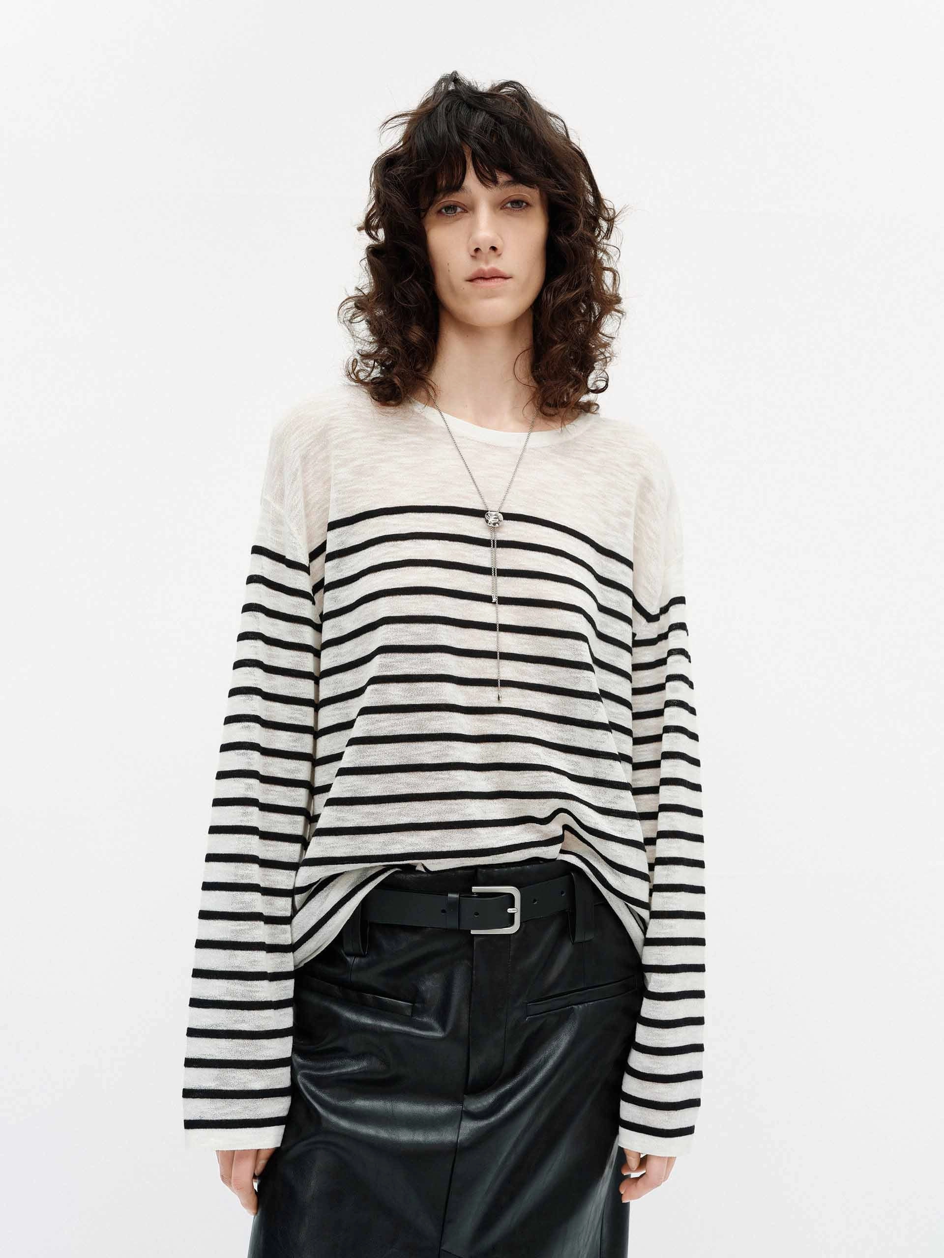 Lightweight Striped Sweater Seamless Knit Design HiddenZipper