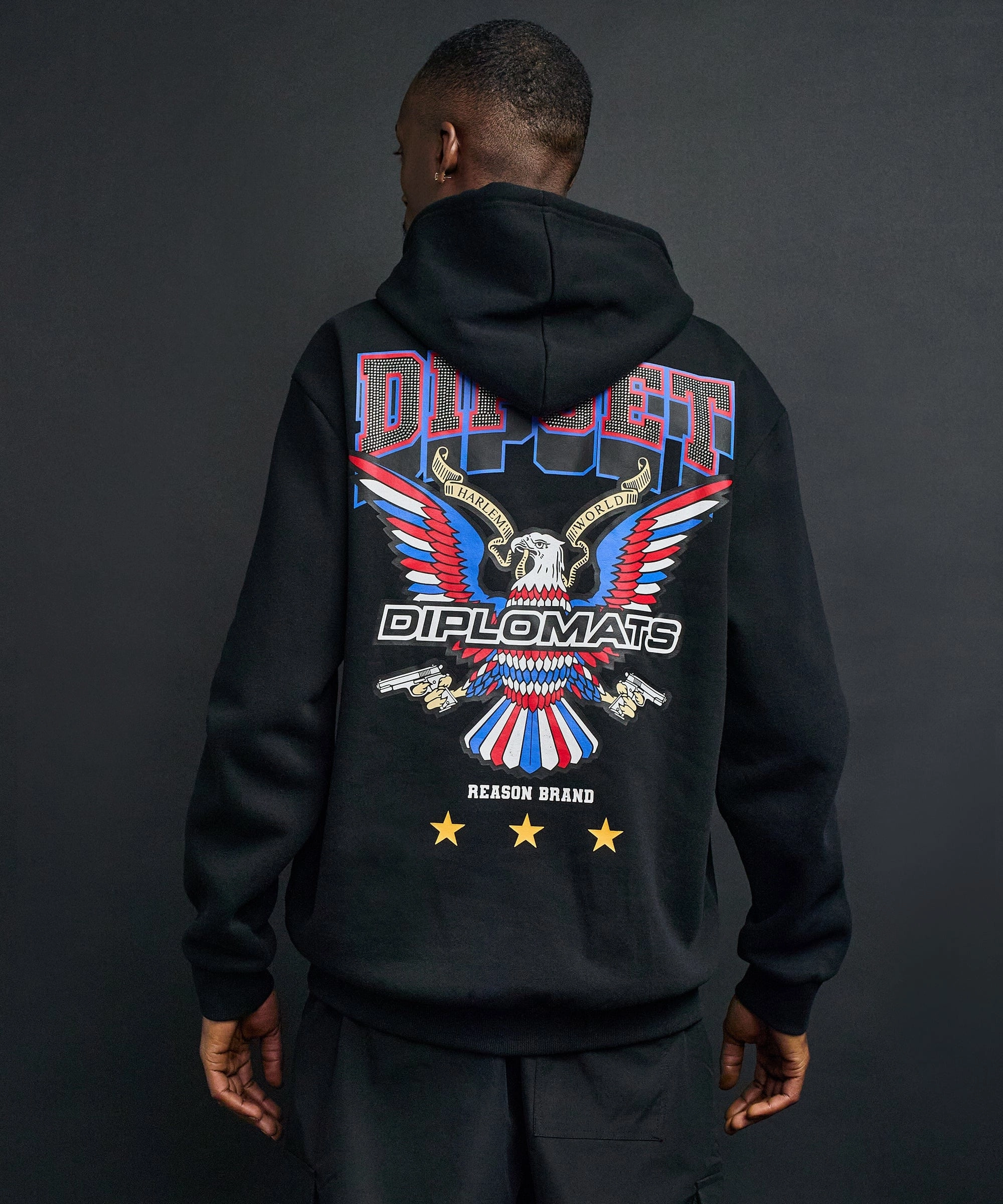 Zero Waste Production Label Eagle Back Print Hoodie - Black