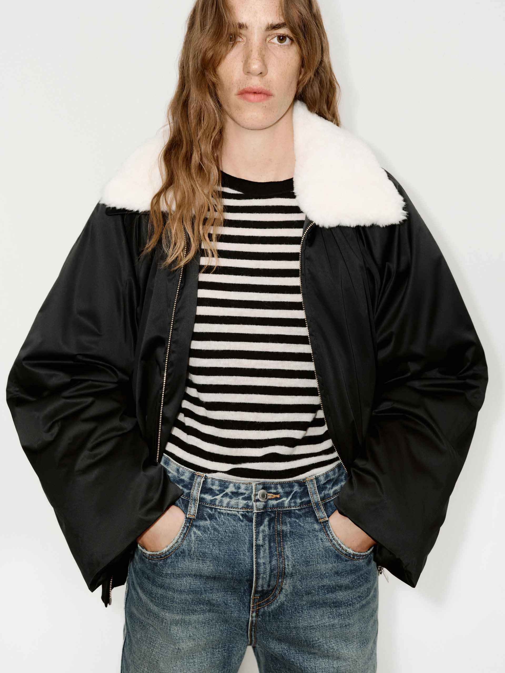 Enhanced Edge Binding Contrast Collar Quilted Jacket