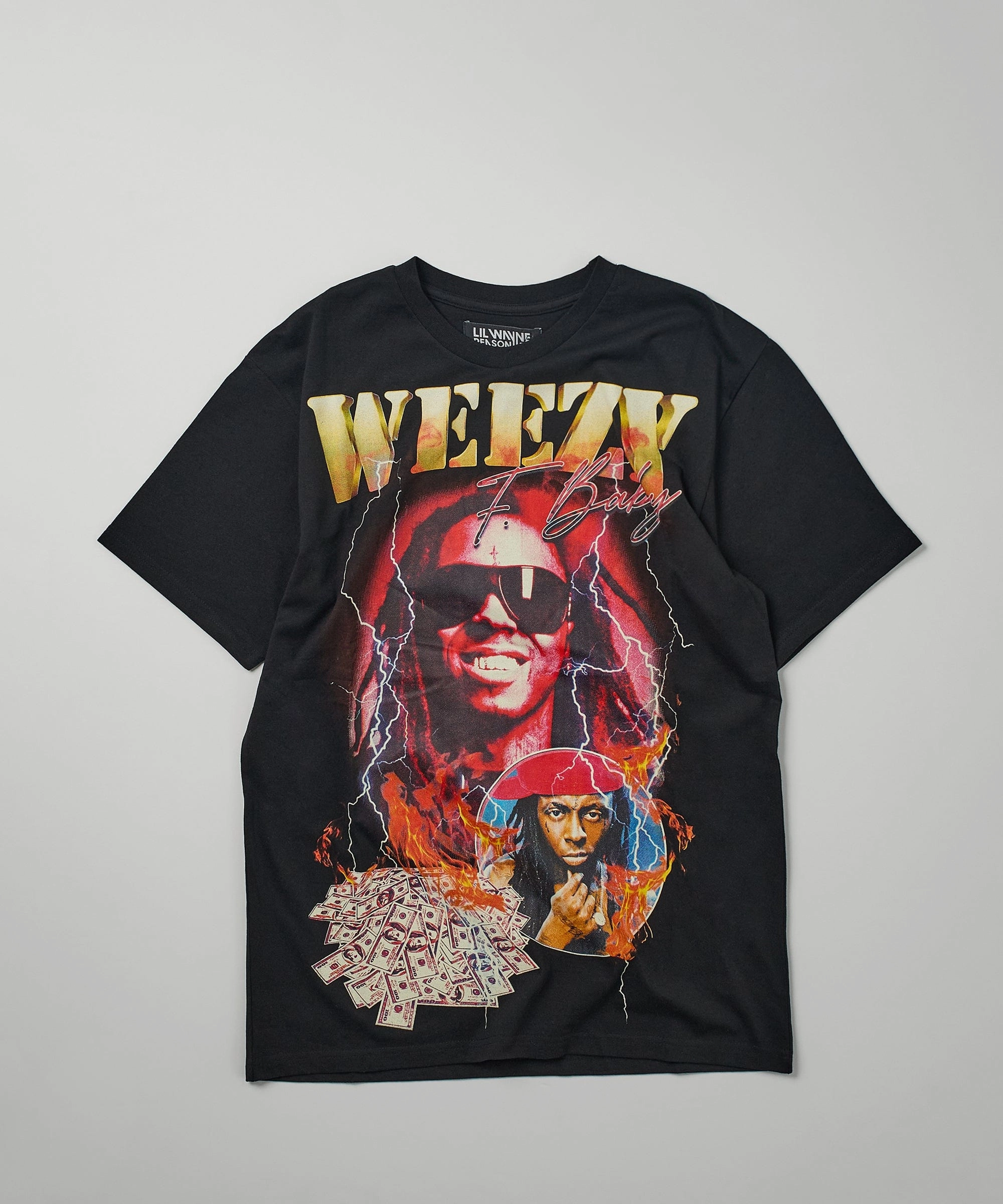 Lil Wayne Hustler Musik Short Sleeve Tee - Black Layered Collar Structure MultiFunctional Pocket Placement