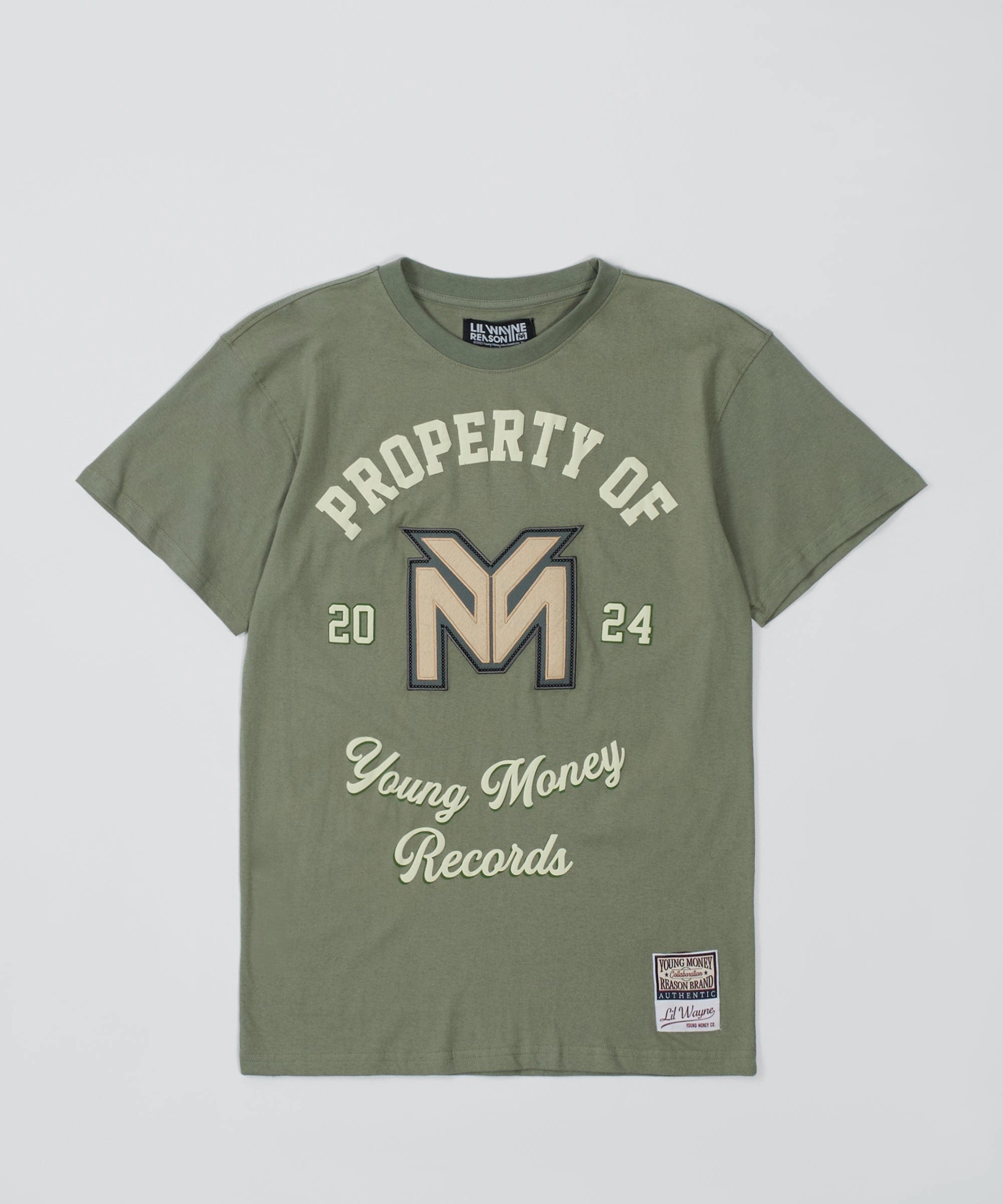 Organic Cotton Blend Contrast Stitch Detail Lil Wayne Property Of Short Sleeve Tee - Olive Green