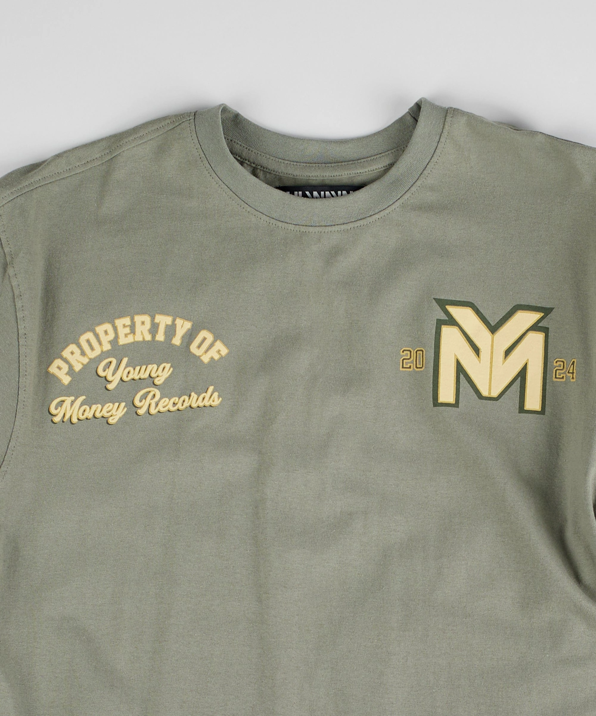 CompactSize Durable Hem Stitching Lil Wayne Young Money Records Short Sleeve Tee - Olive Green