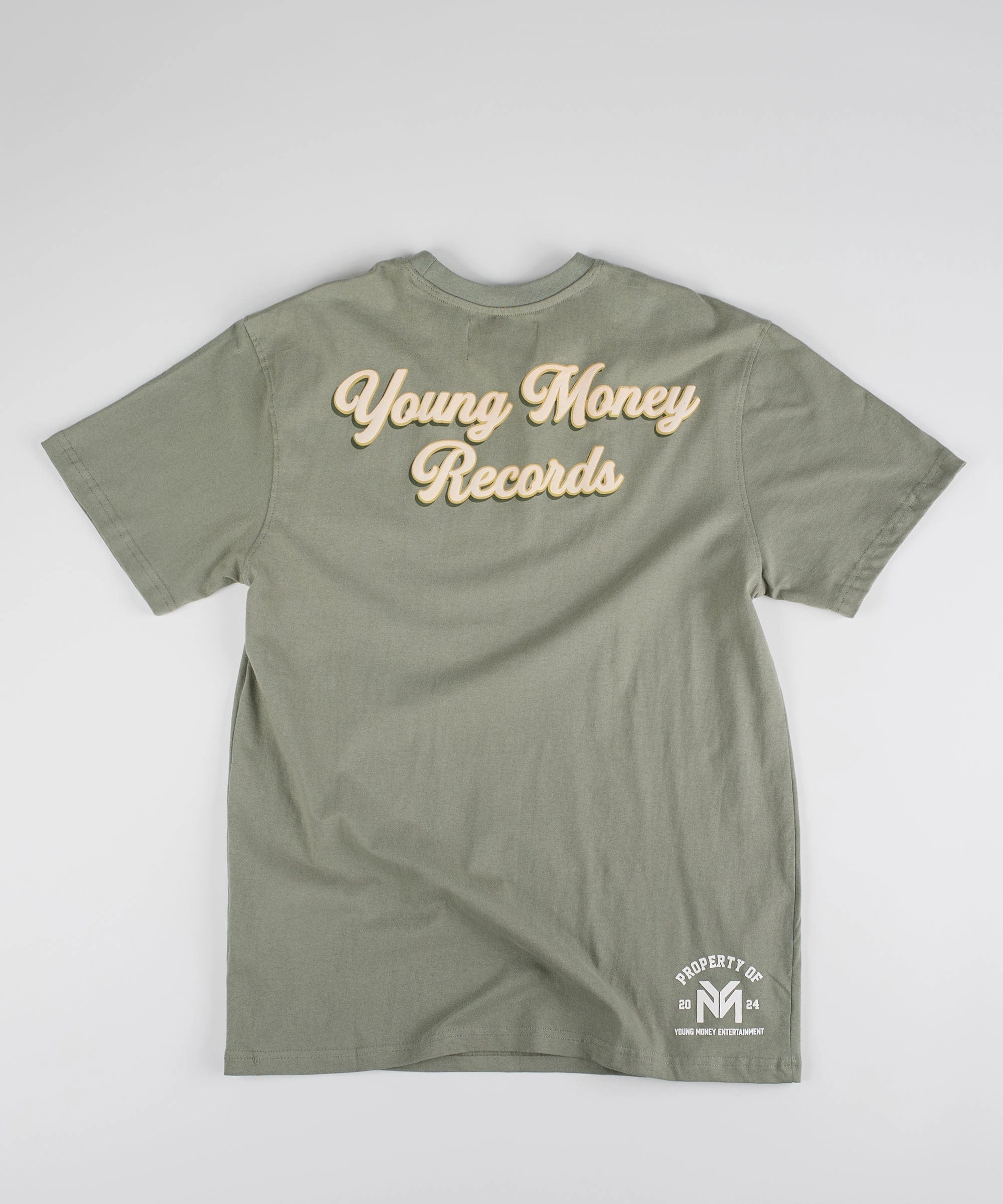 Tagless Neckline Design Lil Wayne Young Money Records Short Sleeve Tee - Olive Green