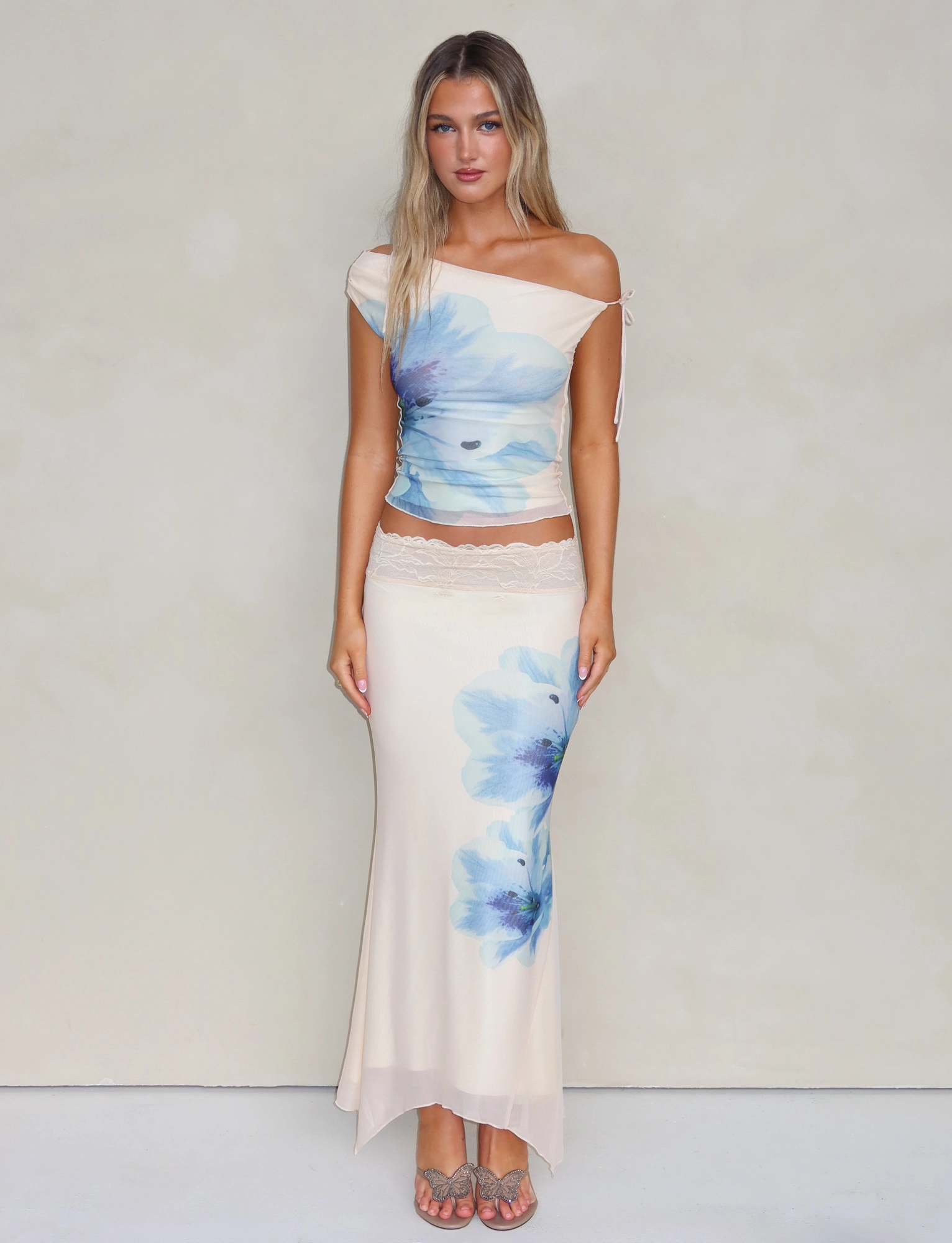 LILLIAN SKIRT - WHITE : CREAM: FLORAL Soft Combo Office Appropriate