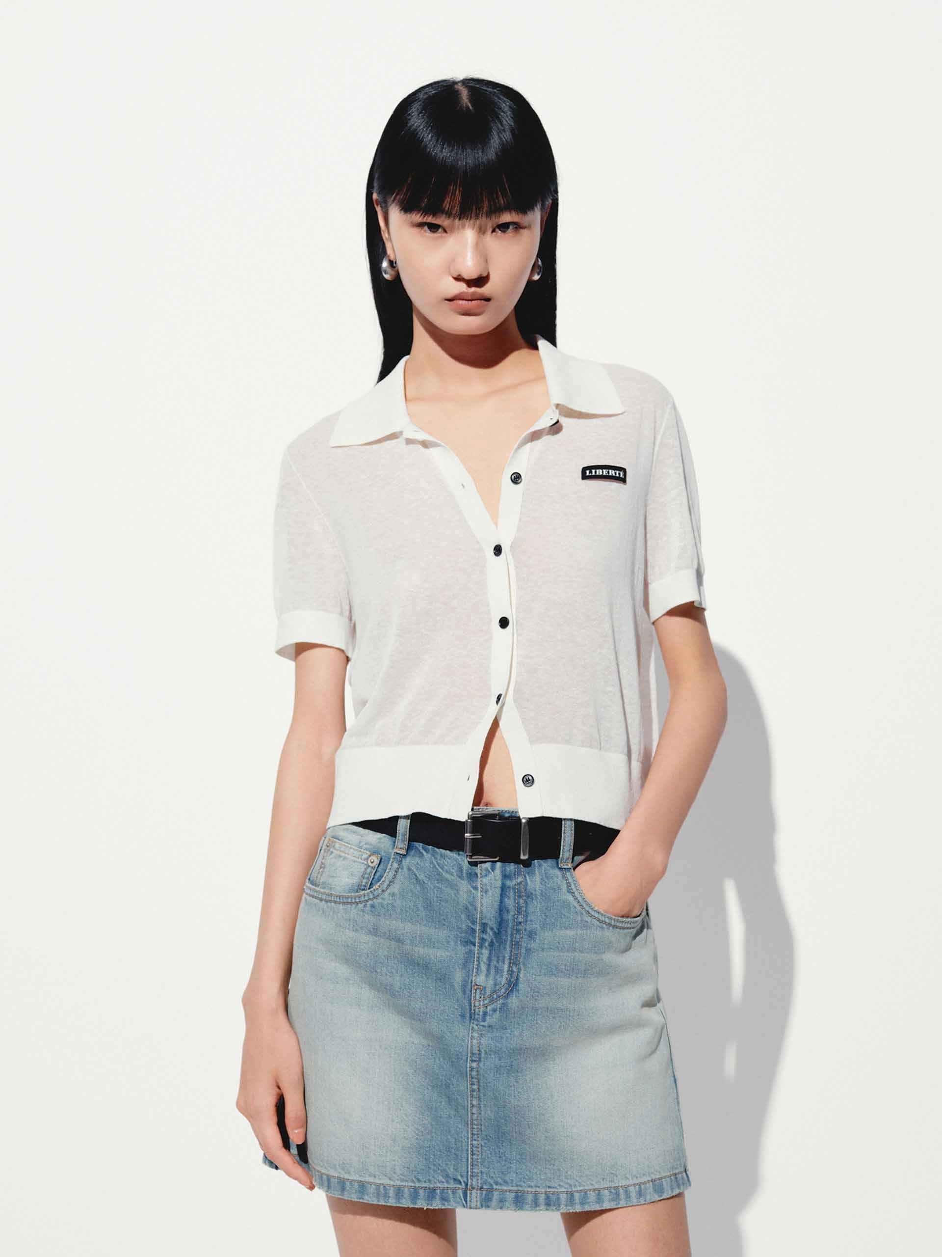 Linen Blend Cropped Cardigan Friction Resistant Edges HighElasticity Thread