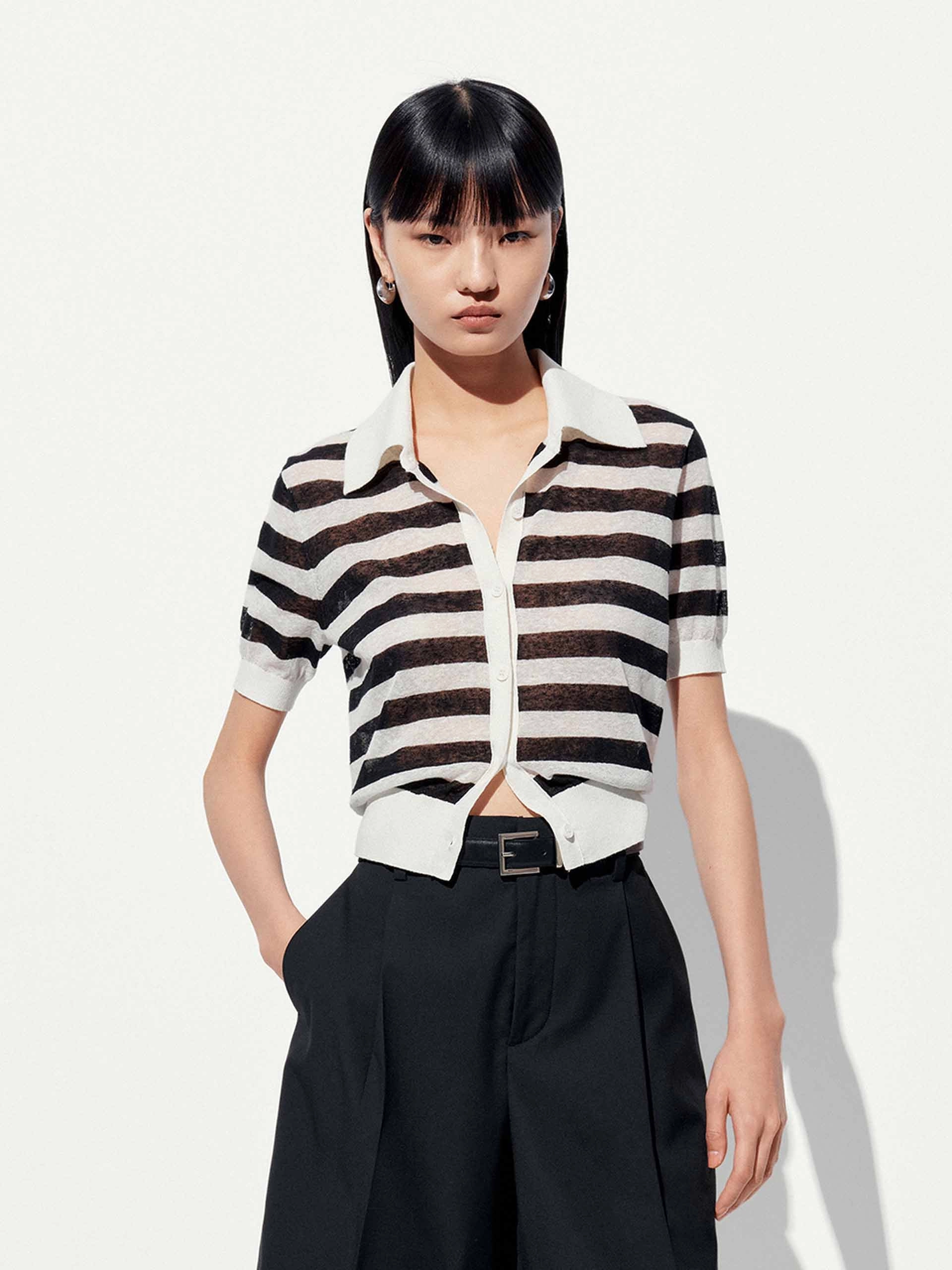 Ribbed Knit Fabric Linen Blend Cropped Cardigan