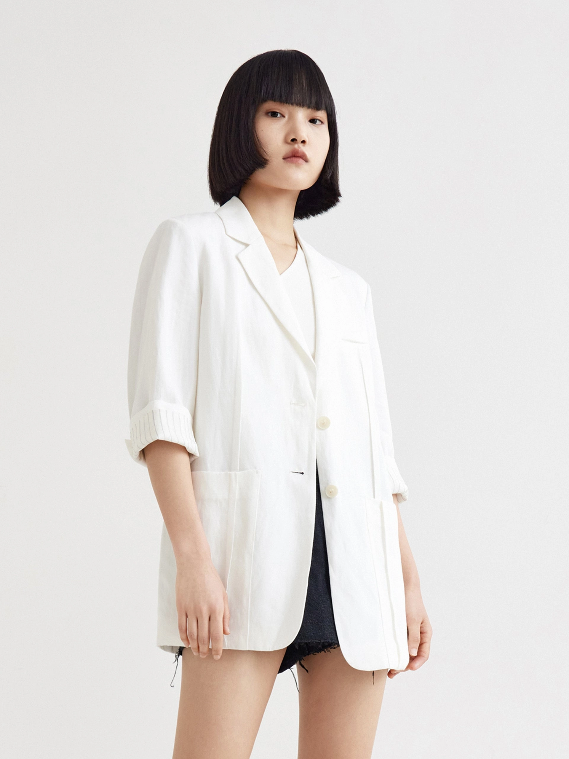 Anti Odor Finish Warm Layer Linen Blend Midi Sleeved Blazer