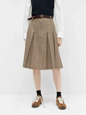 Slimline Fit SeamlessPocketDesign Linen Blend Pleated Skirt