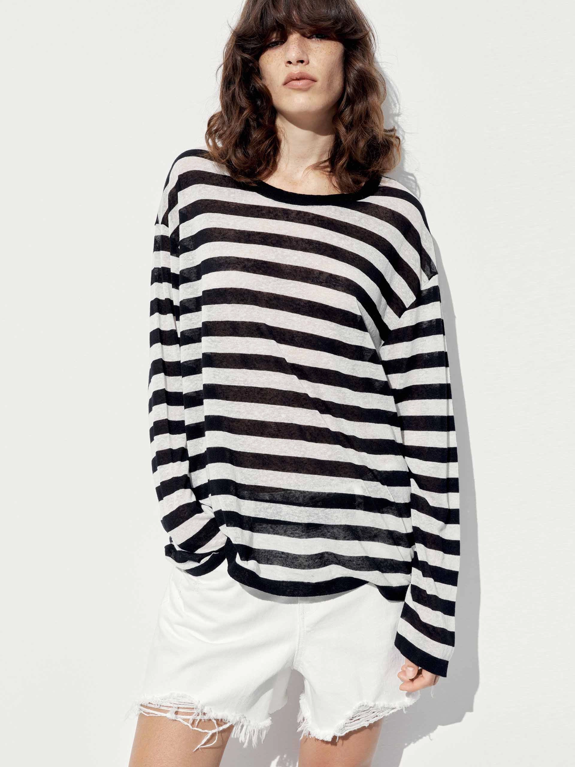 Linen Blend Striped Sweater Fitted Design