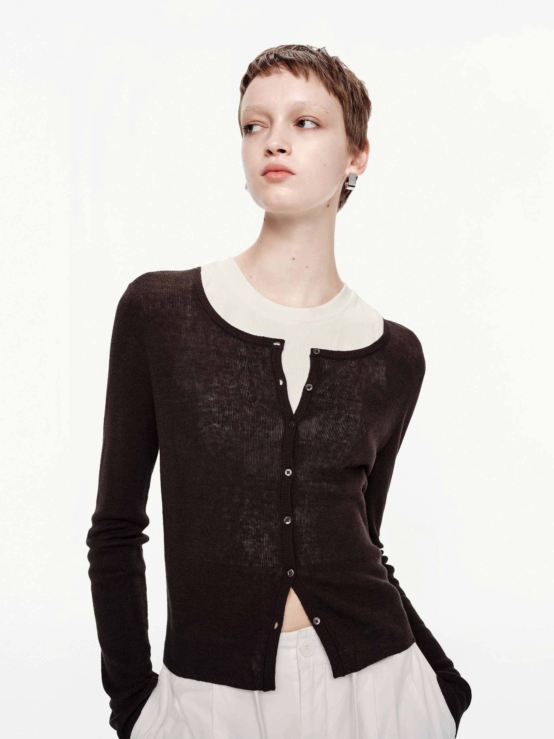 Ergonomic Shoulder Cut Reinforced Hem Linen Cotton Button Cardigan