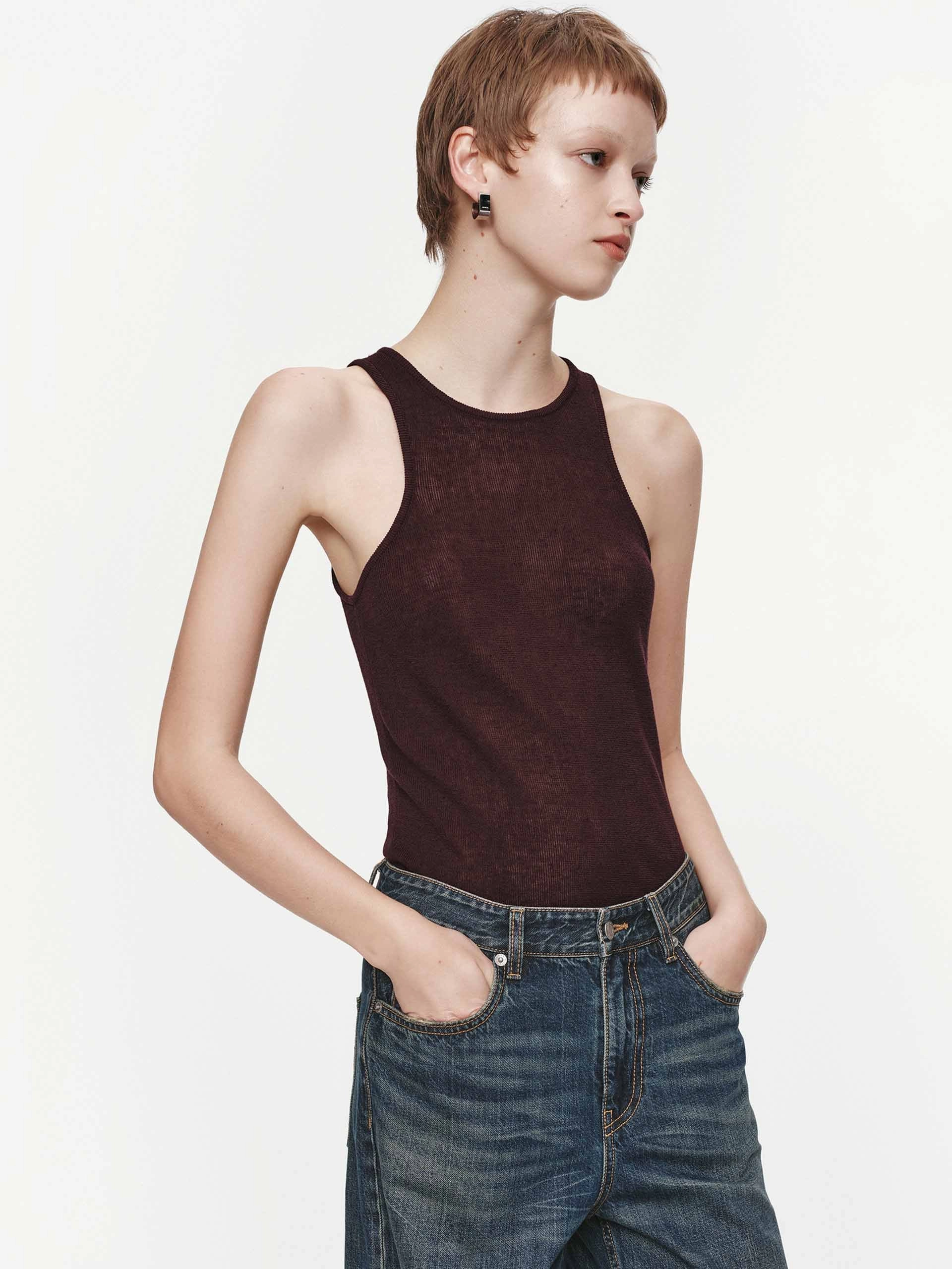 Linen Cotton Sleeveless Tank Subtle Texture Weave Soft Texture
