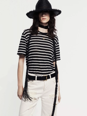 shopping Lightweight Material Linen Distressed Detail T-shirt