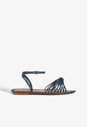 Livia Blue Leather Flat Sandal Beach Air Ceremony Look