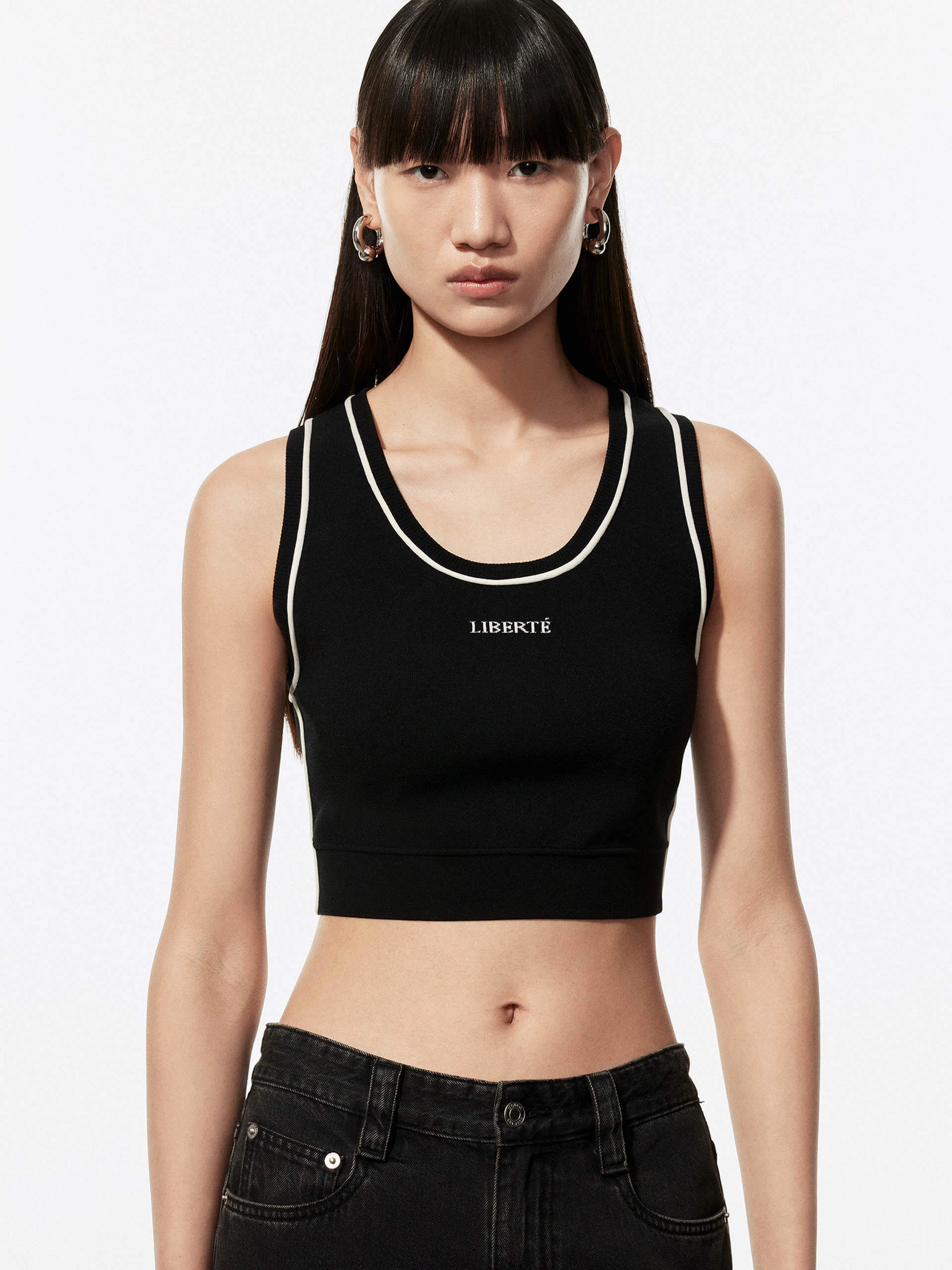 Front Letter Cropped Tank NonChafe Tag Placement Denim Shirt