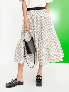 Breathable mesh Logo Print Ruffle Midi Skirt