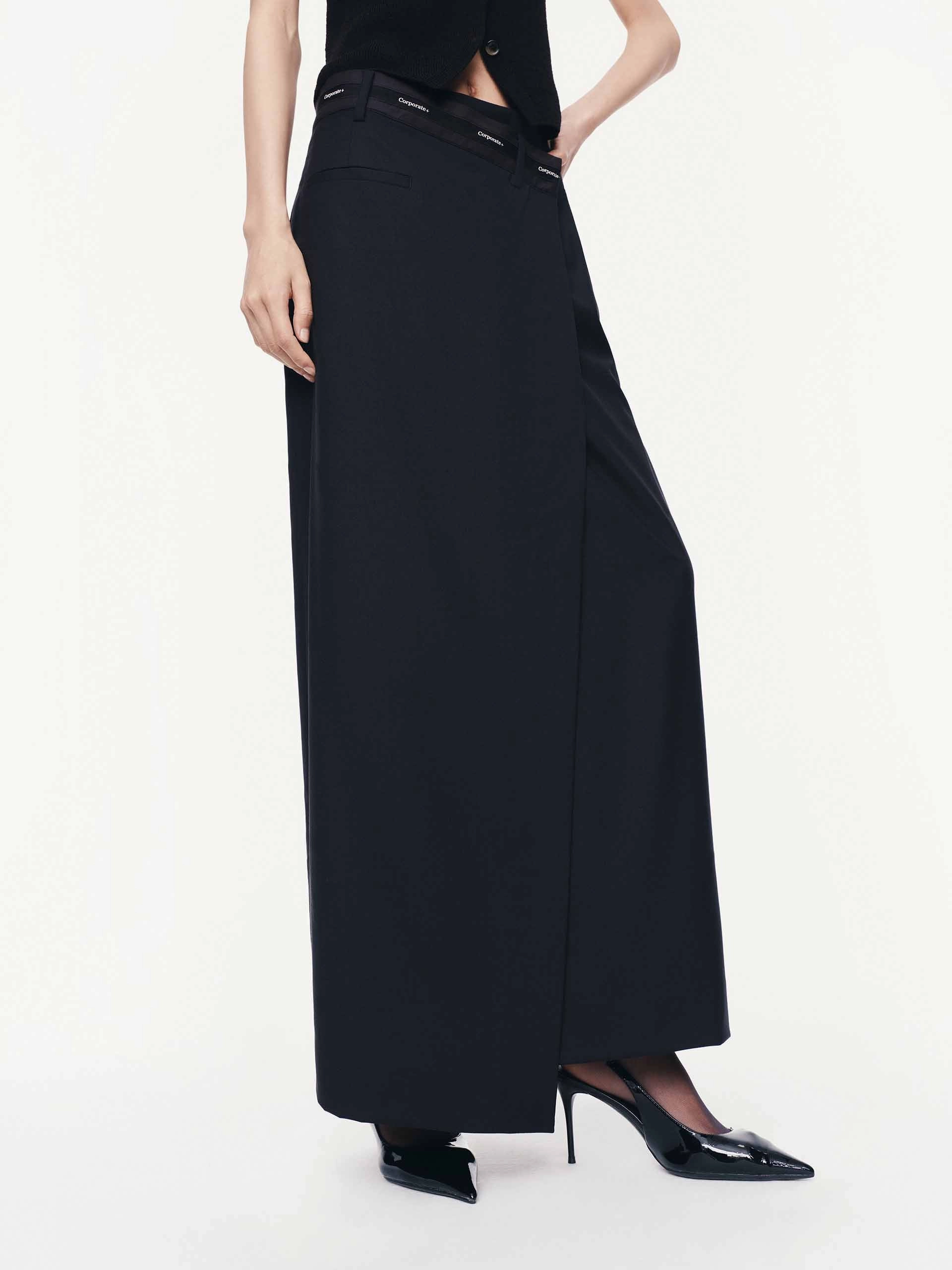 Logo Waistband Wool Skirt Anti Static Lining Minimal Stretch Fit