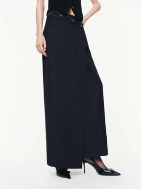Logo Waistband Wool Skirt Anti Static Lining Minimal Stretch Fit