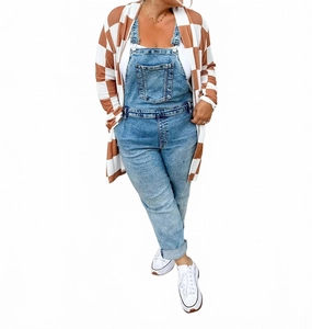Soft Layering Knitted Layer Lola Checkered Print One Size Cardigan In Brown/white
