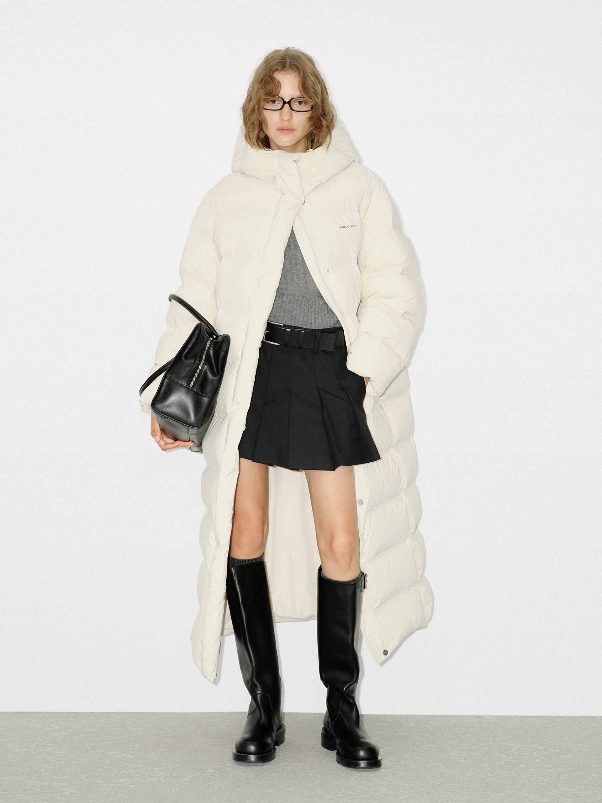 Tailored Silhouette Long Sleeve Long Line Hood Down Coat