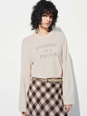 UltraSoftBrushedInterior Effortless Vibe Long Sleeve Letter Print T-shirt