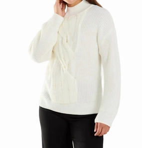Comfy Style Long Sleeve Mock Neck Embellished Sweater In Ivory