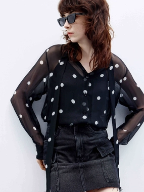 Relaxed Tee V-neck Shirt Long Sleeve Sheer Shirt Set