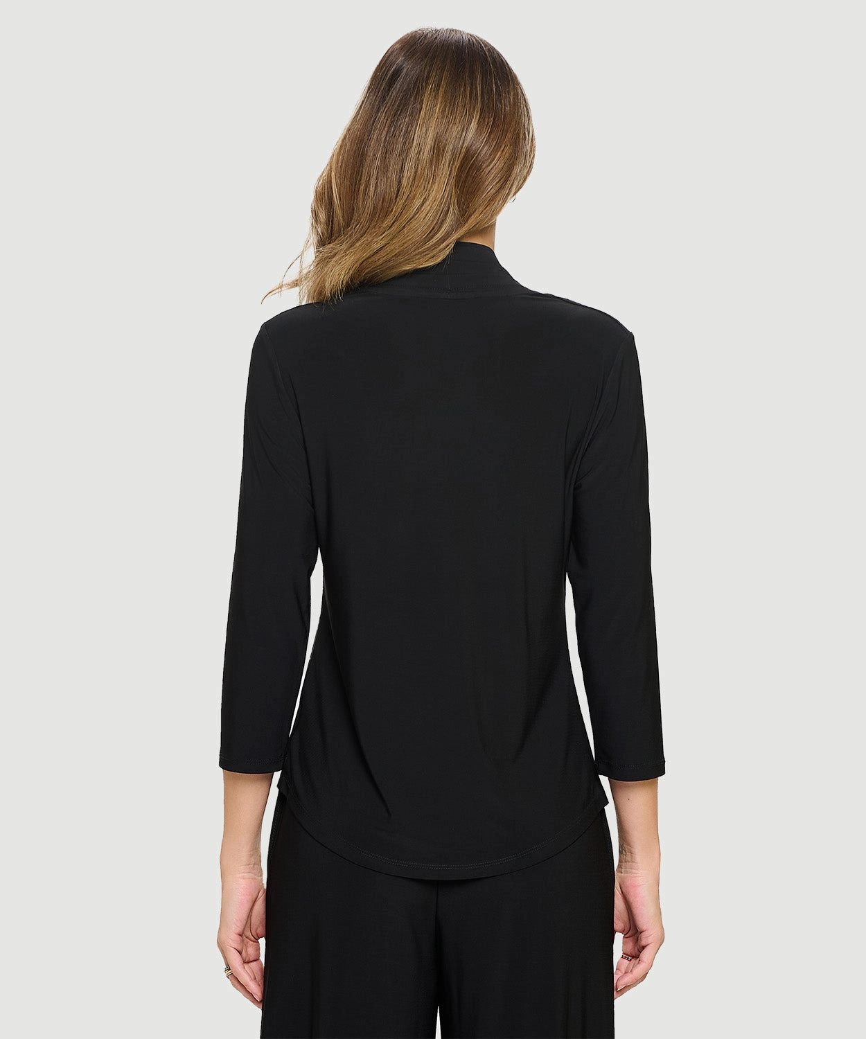 Long Sleeve V Neck Top Low Profile Zipper Closure