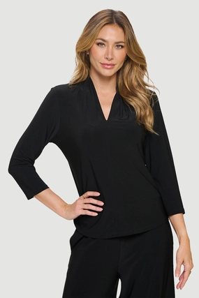 Long Sleeve V Neck Top FasteningHood Garment Washed Finish