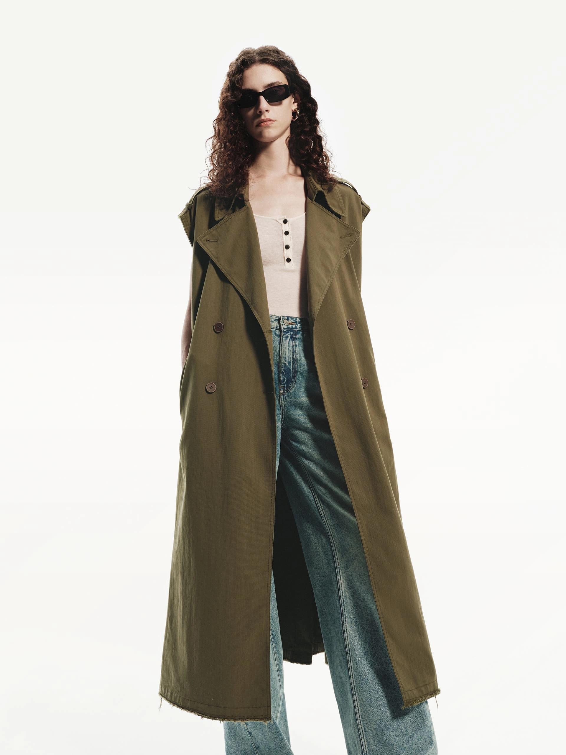 Long Sleeveless Coat UV Protection Finish Convertible Style