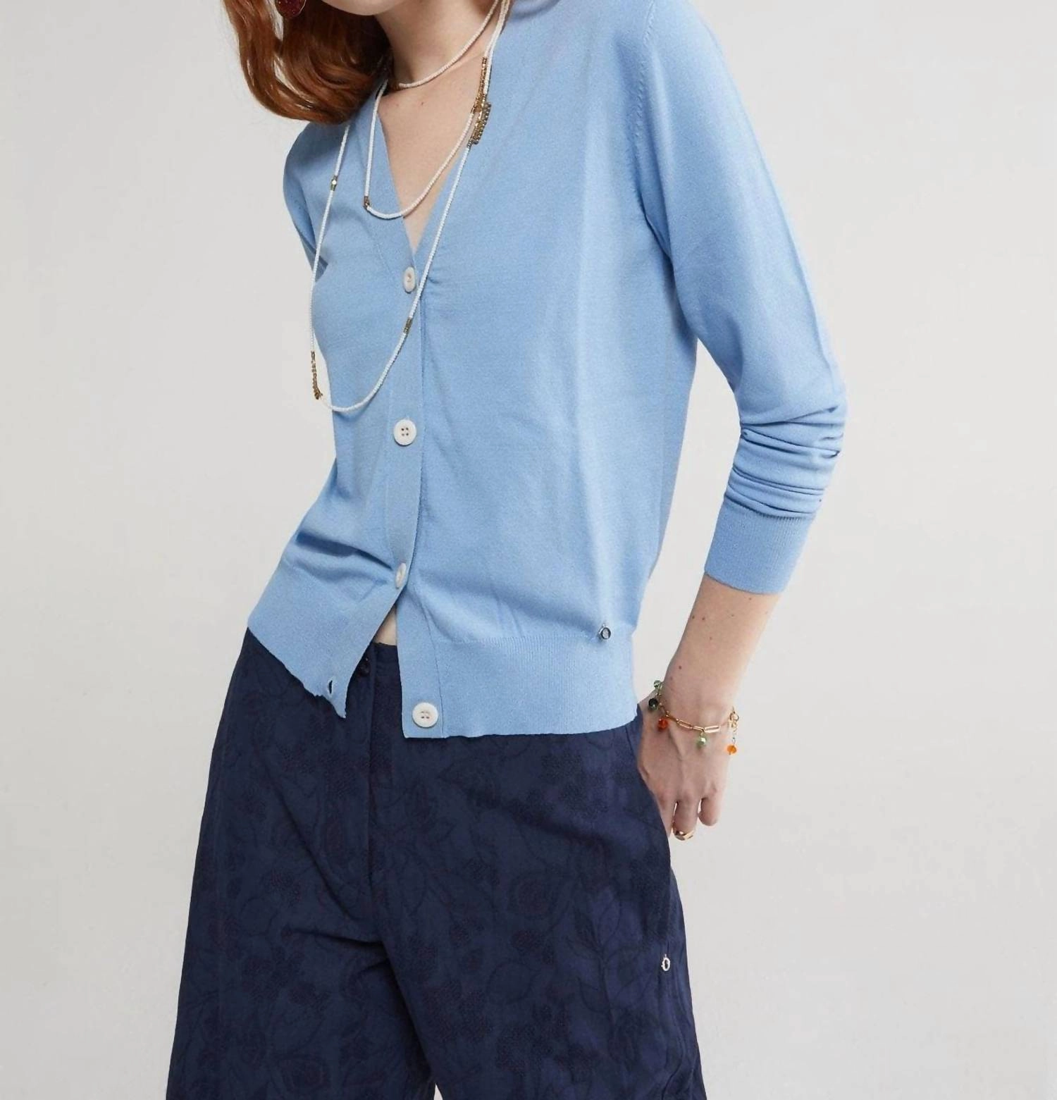 Warm Fashion Long Sleeves Cardigan In Cielo