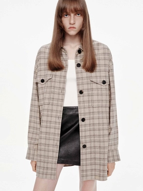 Long Sleeves Plaid Coat Collapsible Packable Style Organic Cotton Blend