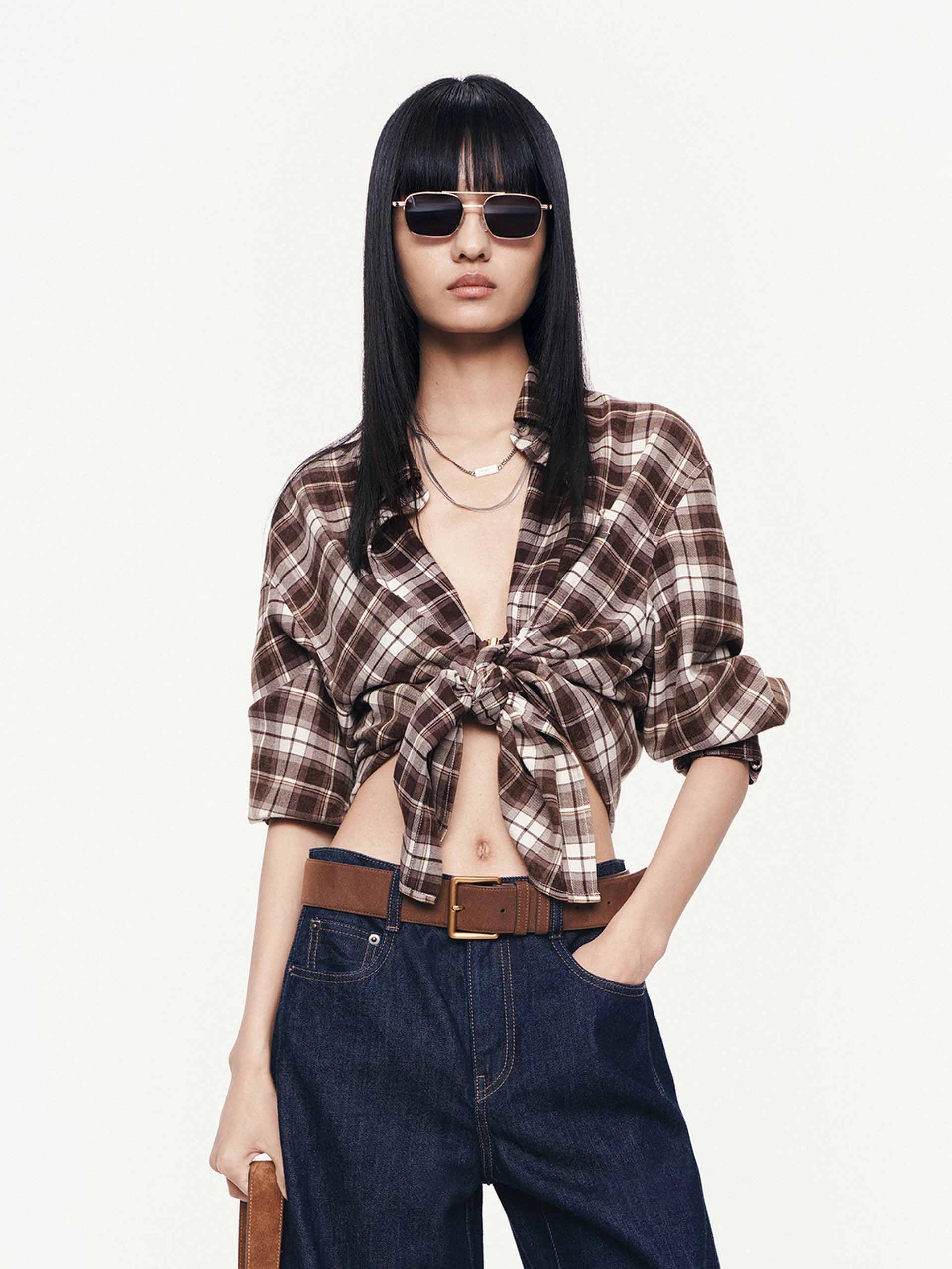 Adjustable Fit System Recycled Material Blend Long Sleeves Plaid Shirt