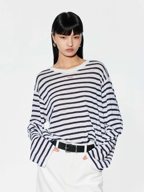 Thermal Insulation Layer Contemporary Cut Long Sleeves Striped Sweater