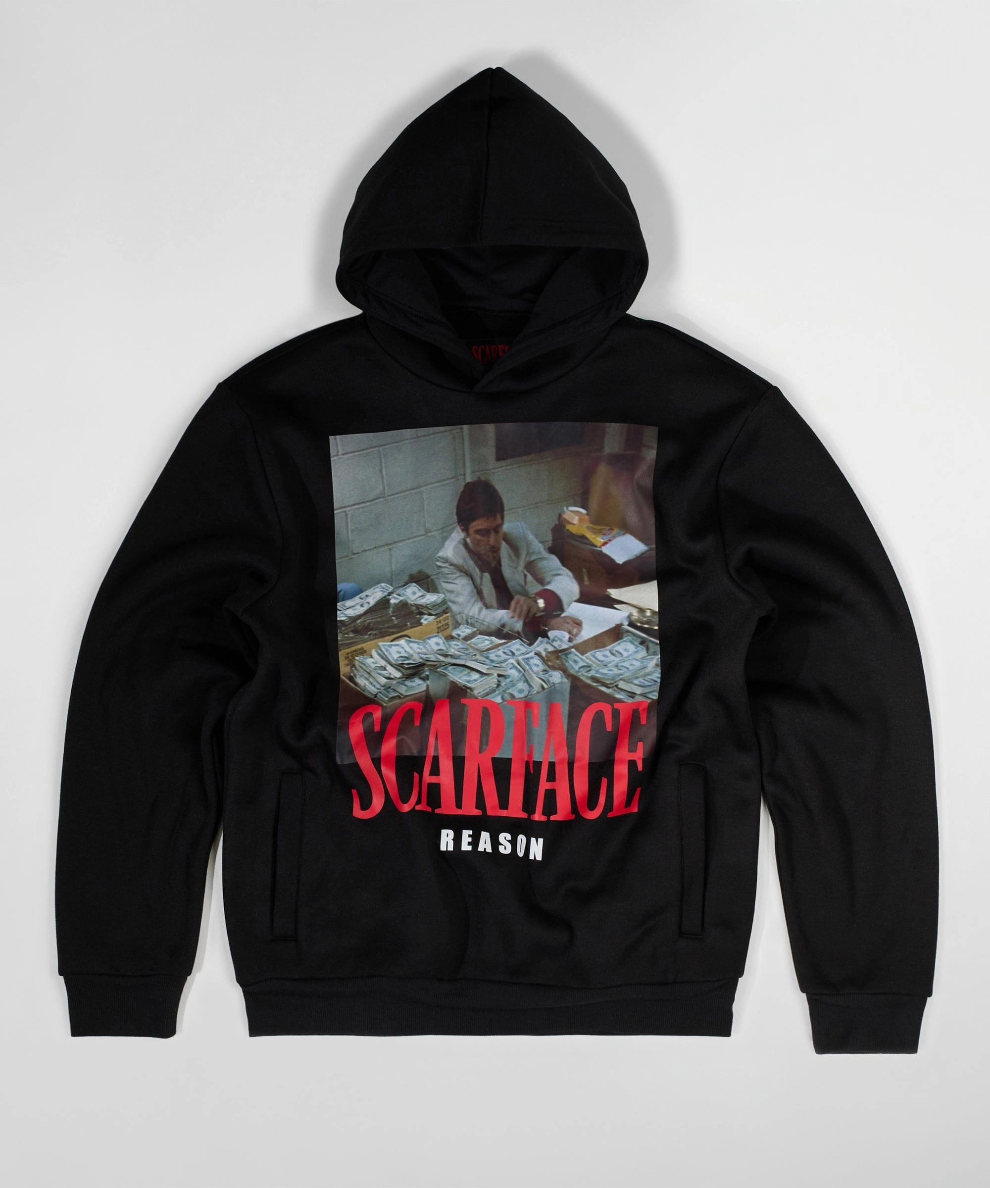 Adjustable Hem SeamlessKnitConstruction Scarface Money Hoodie - Black