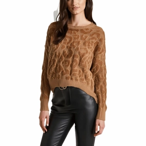 Womens Animal Print Chenille Pullover Sweater Layered Style Stylish Everyday Wear