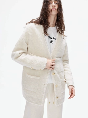 Airy Mesh Lining Loose Boucle Knit Cardigan
