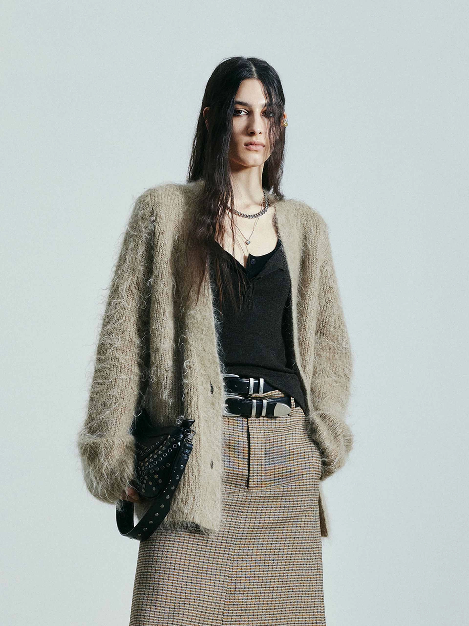Loose Brushed Knitted Cardigan BoxySilhouette