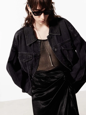 Loose Cotton Denim Jacket Adjustable Hood