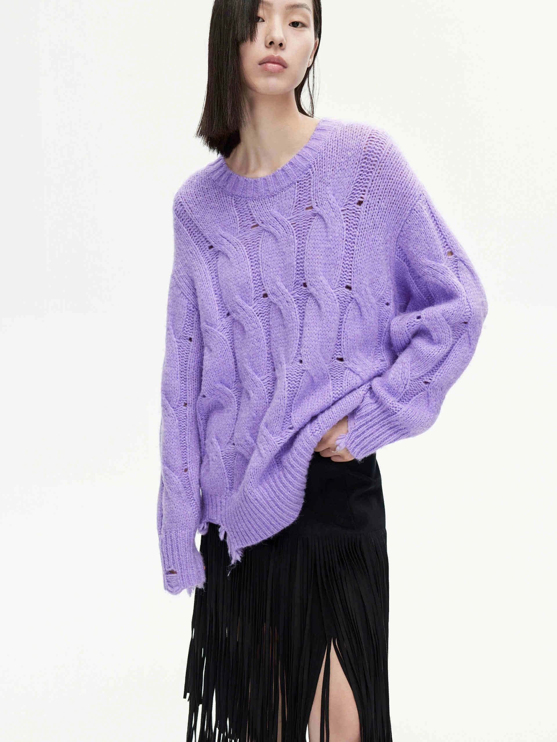WrinkleResistantWeave Loose Distressed Sweater
