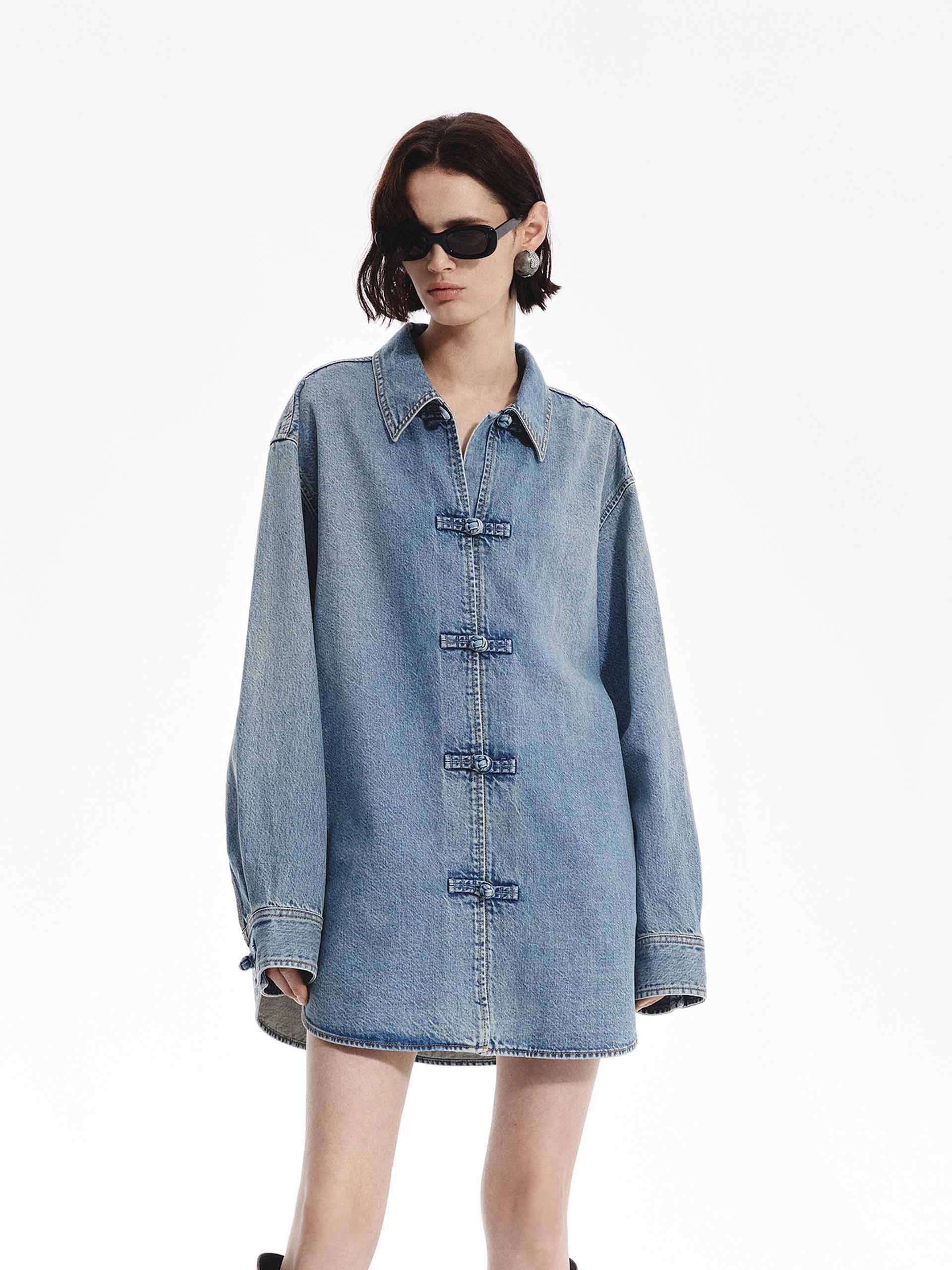 Loose Fit Denim Shirt Textured Weave