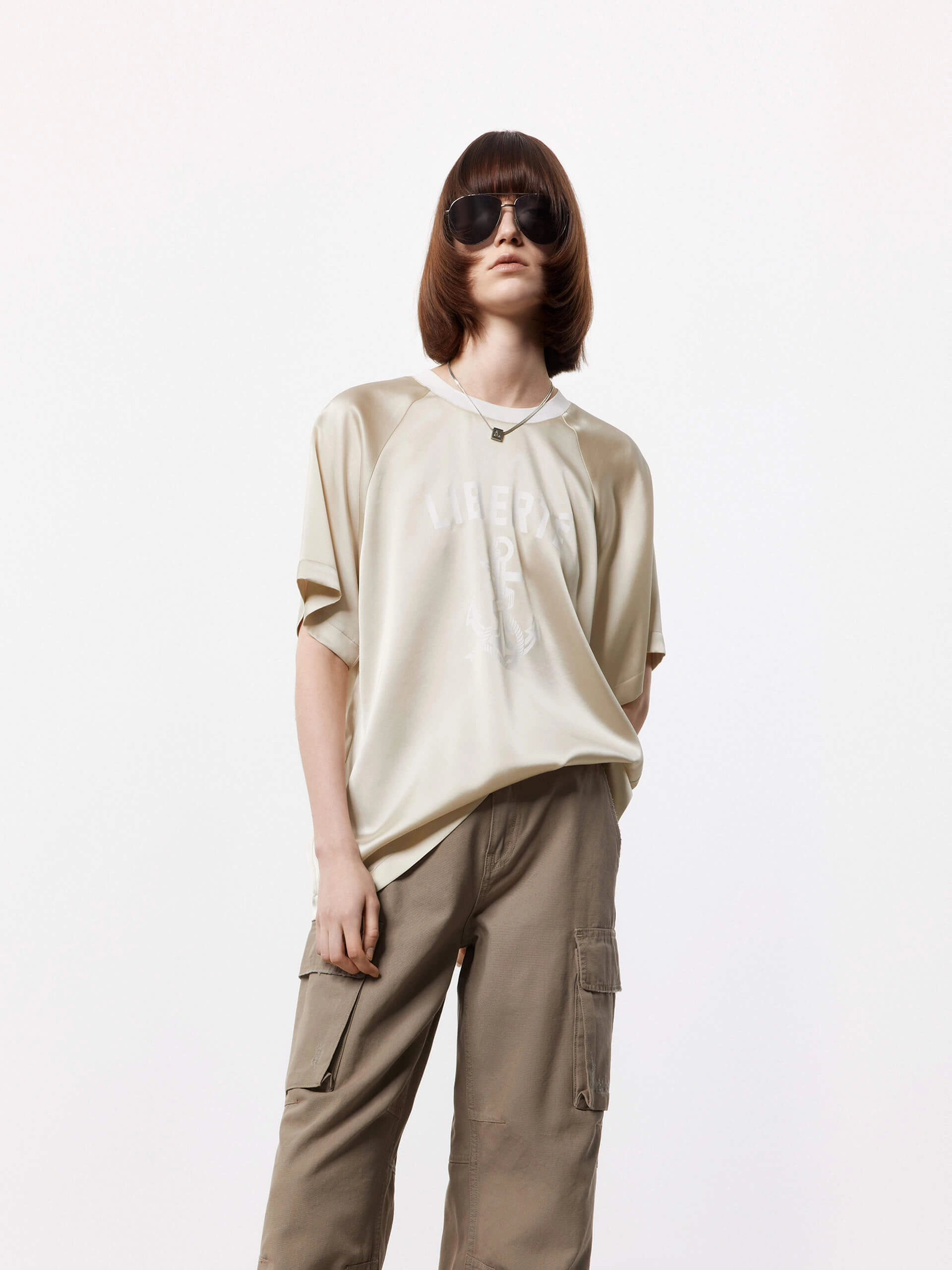 Cozy Sweatshirt Oversized Silhouette Loose Fit Satin Top