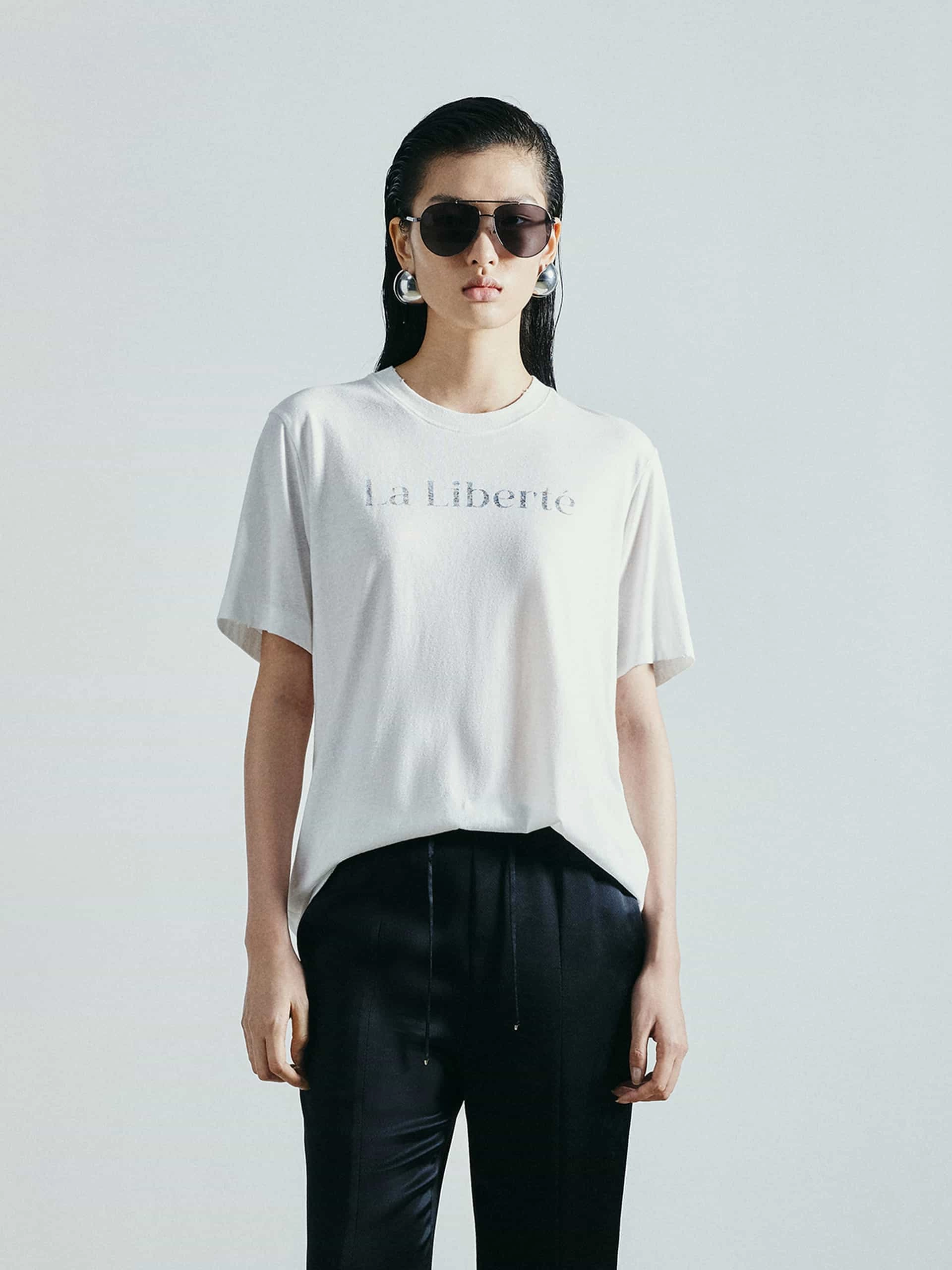 Breathable Yarn Composition Loose Letter Print T-shirt