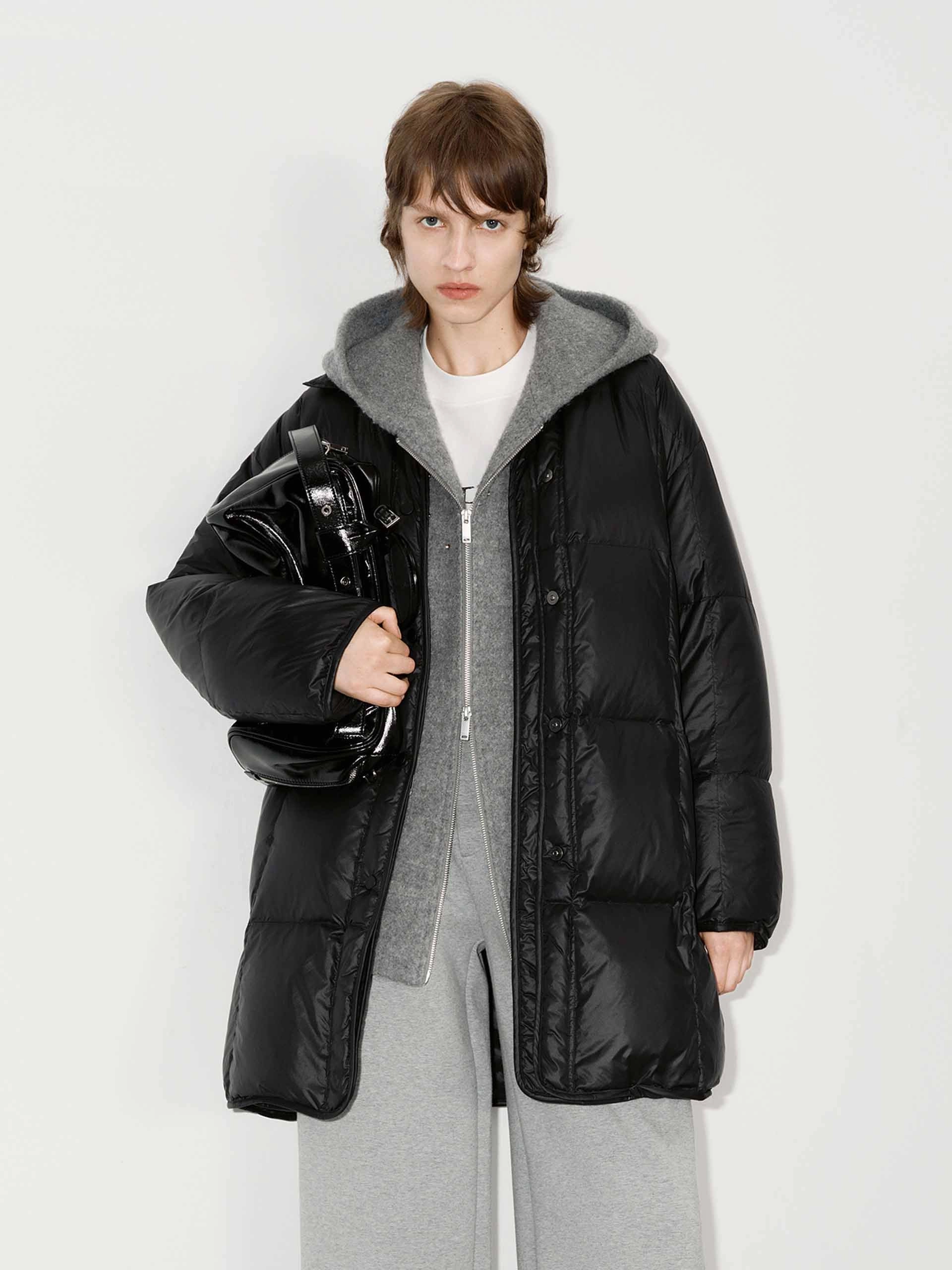 Loose Midi Puffer Coat SlipResistantFastenings Double layer fabric