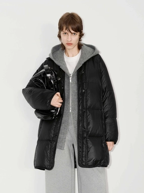 Loose Midi Puffer Coat SlipResistantFastenings Double layer fabric