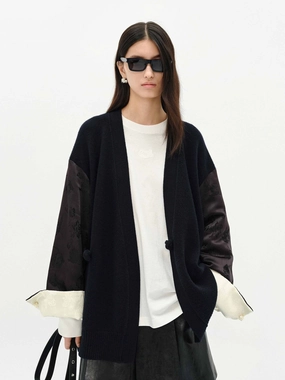 Loose Paneled Cardigan Soft Wool Tailored Placket