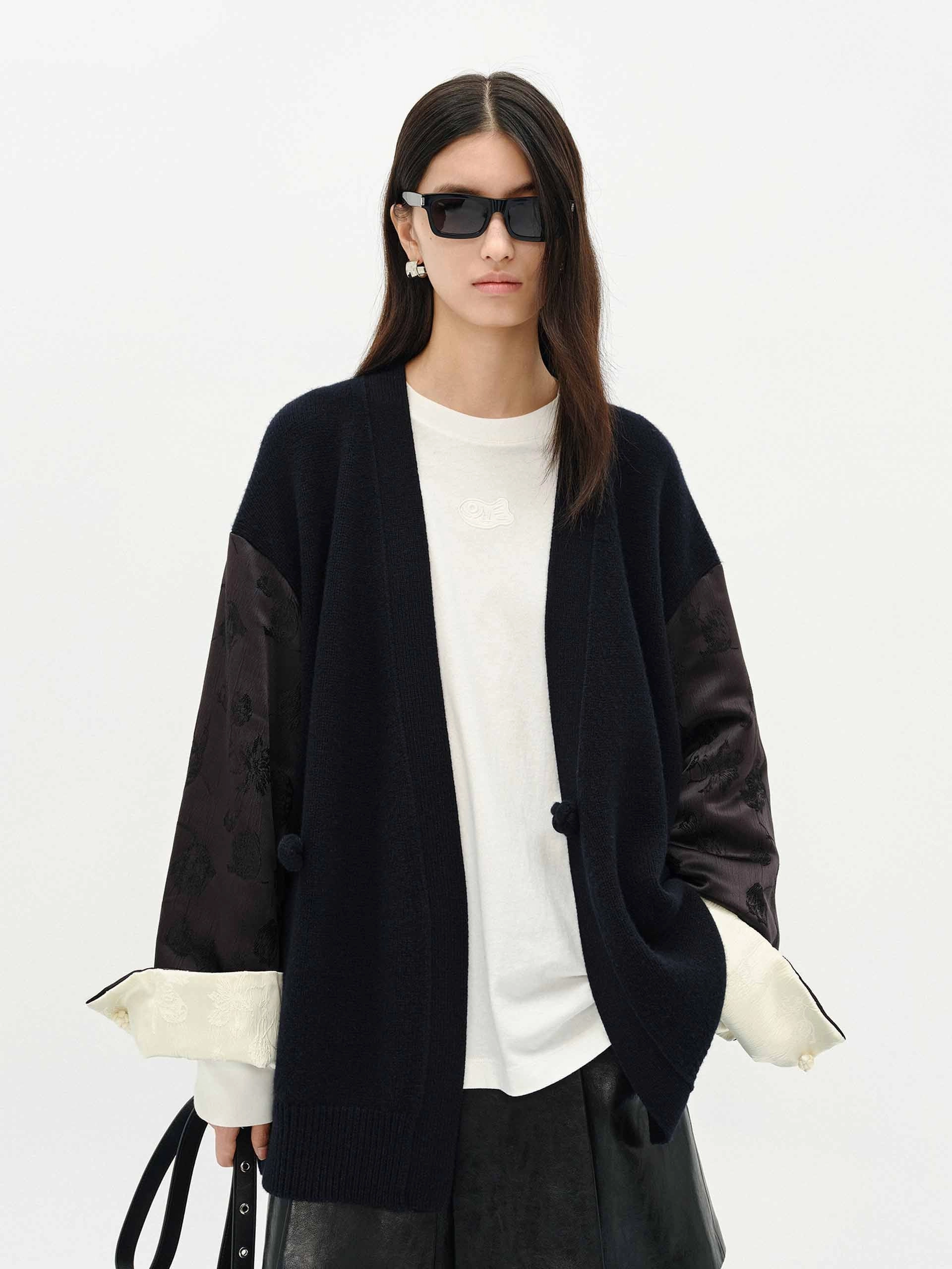 Convertible Neckline Rubberized grip Loose Paneled Cardigan