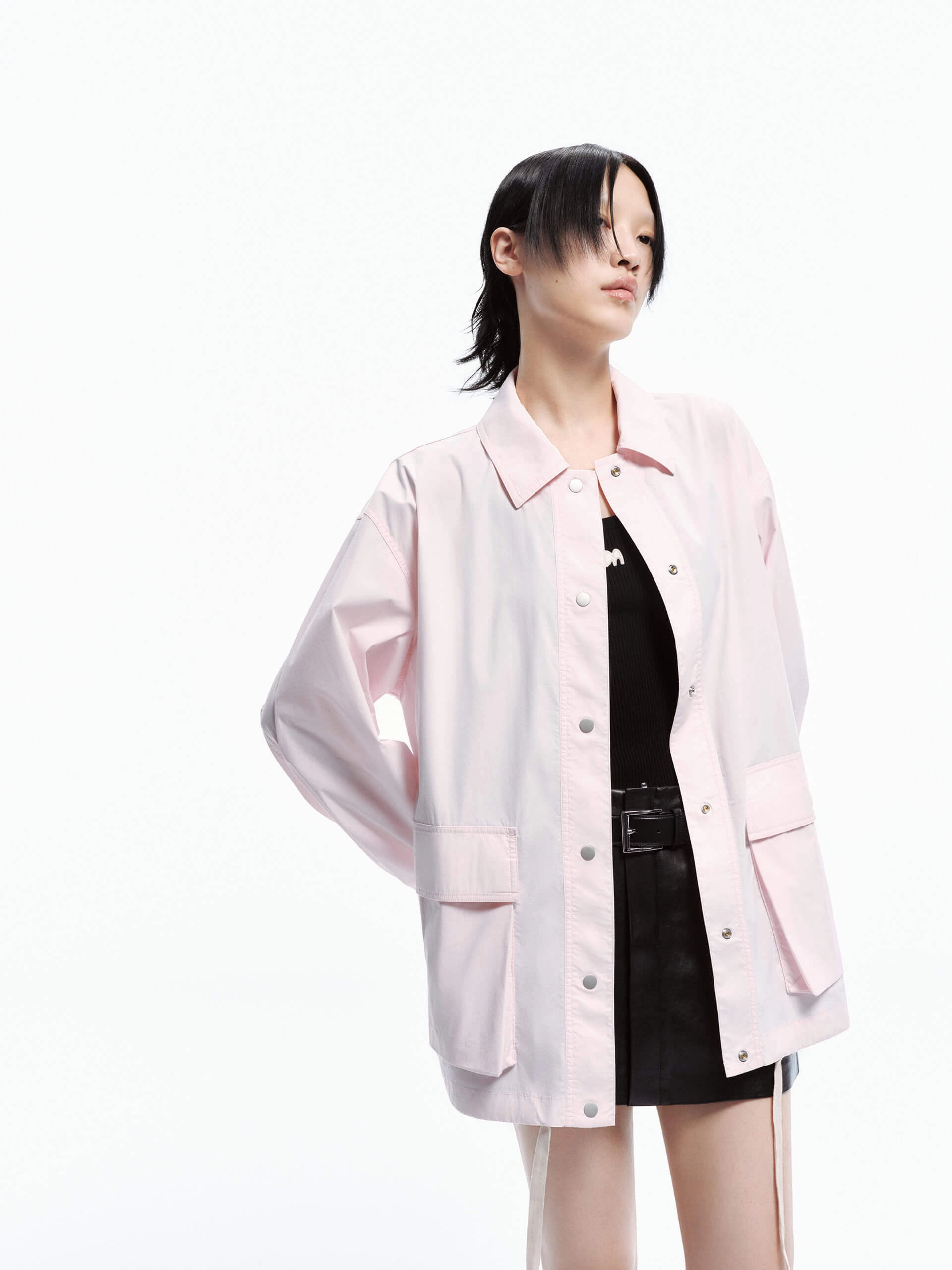 High Neck Loose Snap Button Jacket