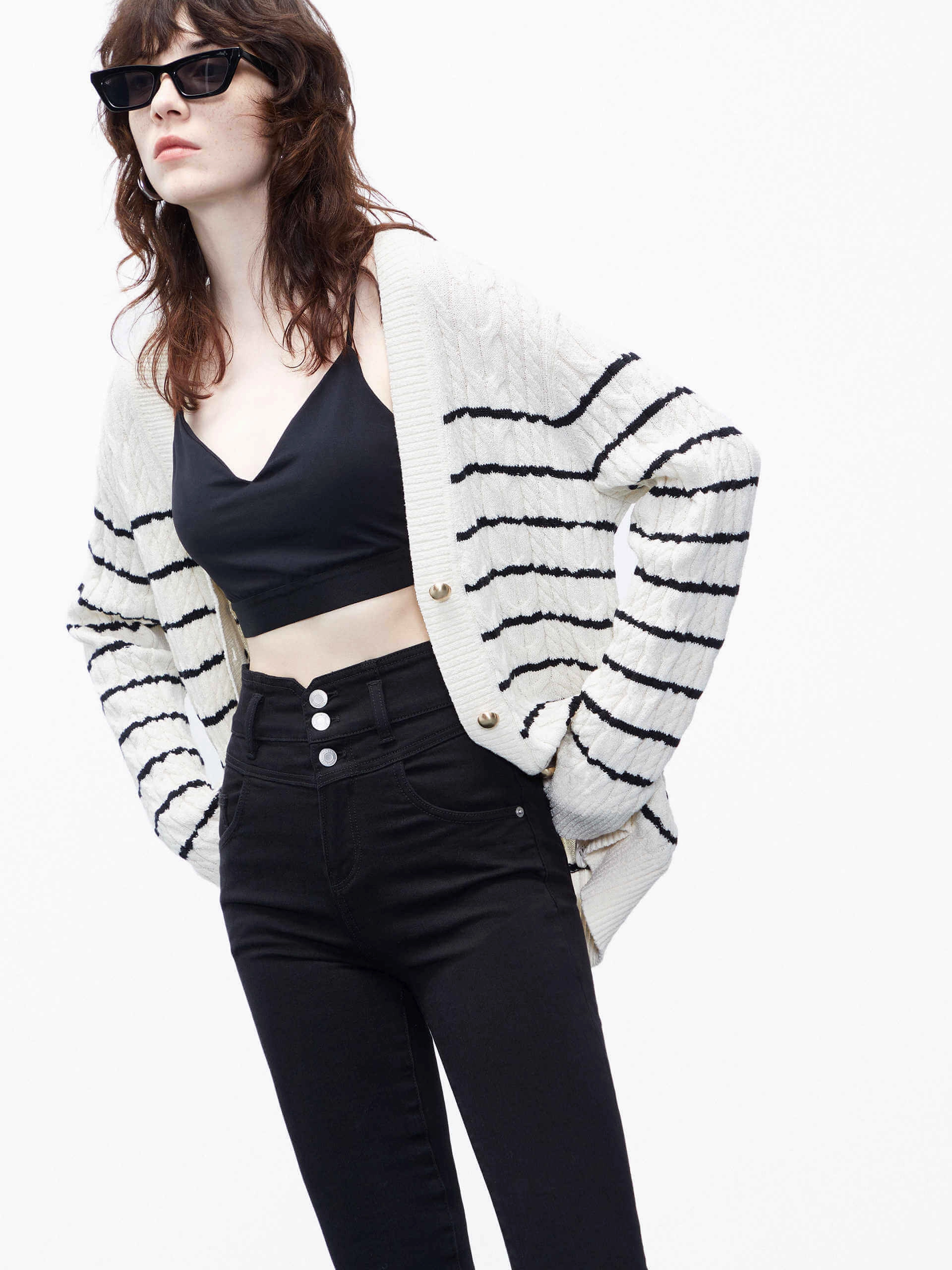 Loose Stripes Knit Cardigan Midweight Texture