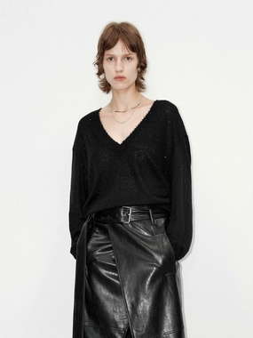 Loose V-neck Knit Sweater EcoFriendlyDye